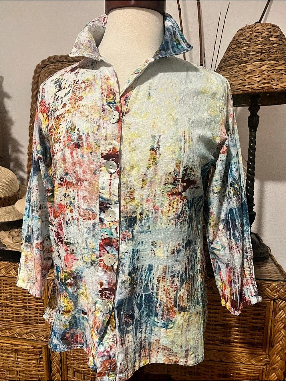 Parsley & Sage Abstract Cotton Button Down Size Small